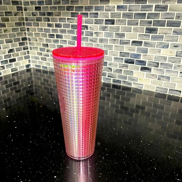 Starbucks, Summer 2023 Pink/Silver Bubble Gum Grid Venti Cold Cup Brand New - Picture 3 of 5